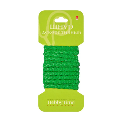Шнур декоративный из экокожи плетеный Hobby Time плоский 4мм х1.5м зеленый