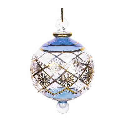 Шар  80мм прозрачный голубой с золотом стекло VALMA