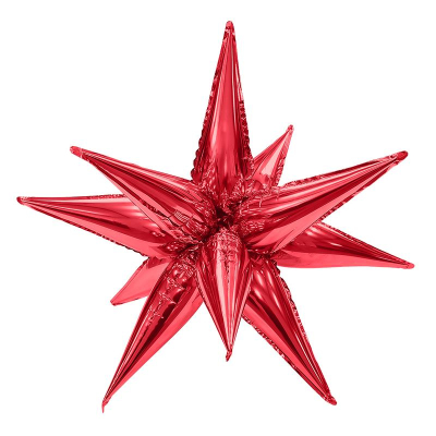 Шар воздушный фольгированный Звезда составная 12 лучей красная 66см