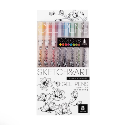 Ручки гелевые BrunoVisconti®  8цв 0.5мм Sketch&Art 'Uni Write Colors' в пластиковой упаковке