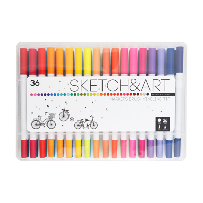 Маркеры художественные BrunoVisconti® Sketch&Art&nbsp;&nbsp;36цв 1-3мм двусторонние в пластиковом пенале