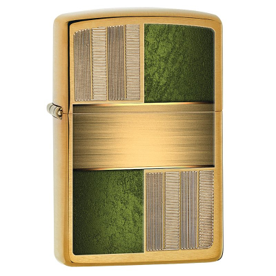 Зажигалка бензиновая Zippo Classic 'Germany Design' с покрытием Brushed Brass золотисто-зеленая
