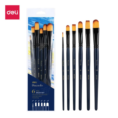 Кисти художественные набор Deli 'Finenolo'&nbsp;&nbsp;6шт синтетика круглая №2 плоская №6, 8 овальные №6, 8, 10 в блистере