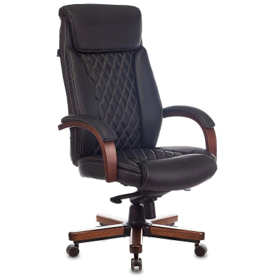 Кресло руководителя Бюрократ 9924WALNUT крестовина металл/дерево искусственная/натуральная кожа черное