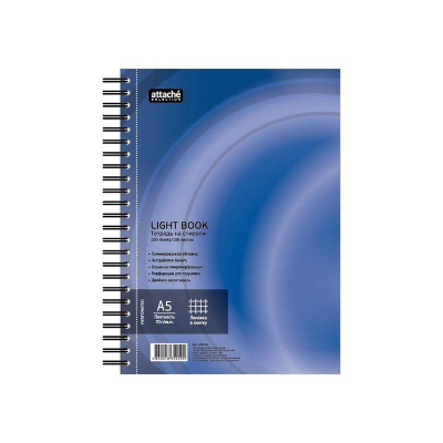Тетрадь A5 100л клетка на гребне Attache Selection 'LightBook' картонная обложка микроперфорация синяя