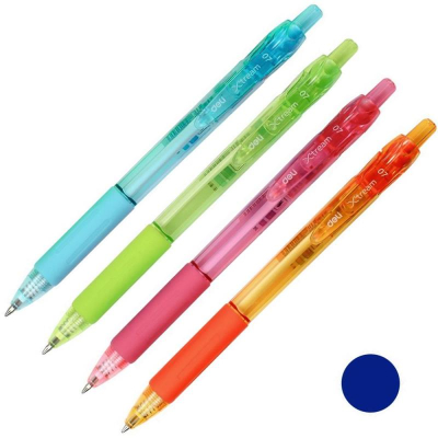 Ручка шариковая автоматическая Deli 0.7мм 'X-tream' c резиновой манжетой синяя 4 Неон цвета корпуса ассорти