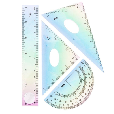 Чертежный набор Deli линейка 15см/8" угольники 60°/10см 45°/7см транспортир 180°/8см в сумке на молнии 2 дизайна 