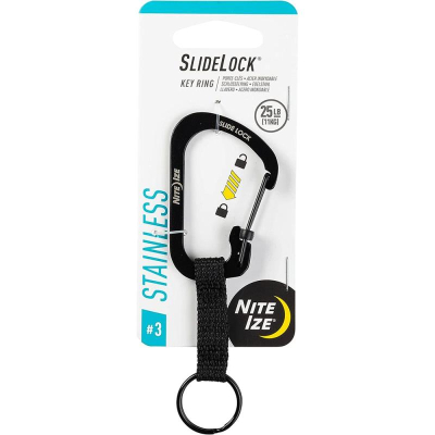 Карабин стальной с блокировкой с кольцом для ключей Nite Ize SlideLock® Carabiner Key Ring 3 черный
