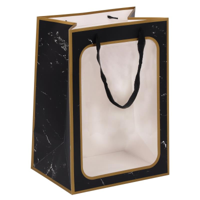 Пакет подарочный 25х35х18см ламинированный с окном черный