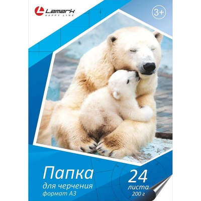 Бумага для черчения A3&nbsp;&nbsp;24л 200г Lamark в папке