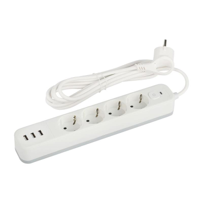 Фильтр сетевой ЭРА USF-базовый уровень защиты с заземлением и выключателем 4 розетки +3 USB/3.0м белый