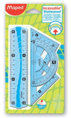 Чертежный набор Maped Flex линейка 15см угольники 30°/11см 45°/8см транспортир 180°/14см из неломающейся пластмассы в блистере
