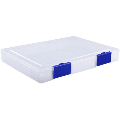 Папка-бокс A4  31х24х4см СТАММ с синими защелками пластиковый прозрачный