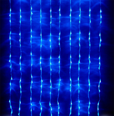Цифровой занавес Волшебный свет 560 синих LED огней прозрачный провод. 10 нитей по 56ламп эффект 
