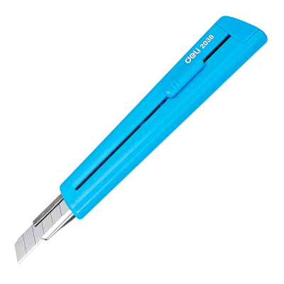 Нож макетный  9мм Deli 'Rio' пластиковый корпус металлические направляющие лезвия автоблокировка голубой в блистере