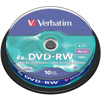 Диск DVD-RW 4.7Gb  4X Verbatim  10шт Cake box