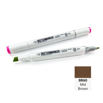 Маркер художественный спиртовой Sketchmarker коричневый средний двусторонний
