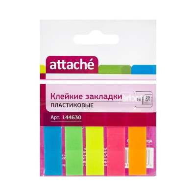 Закладки Attache 12х45мм 5цв х20шт неоновые пластиковые