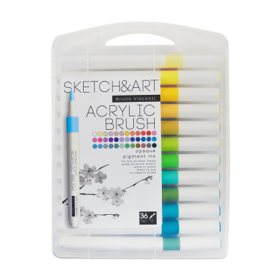 Маркеры-кисти акриловые BrunoVisconti® Sketch&Art&nbsp;&nbsp;36цв 1-3мм в пластиковом пенале