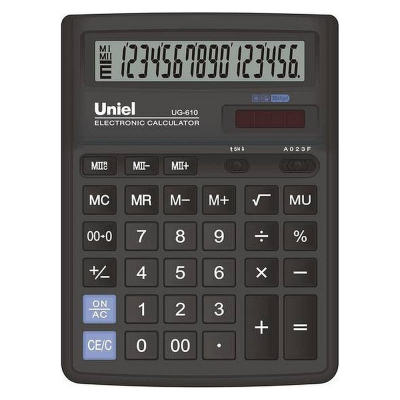 Калькулятор настольный Uniel 16 разрядов DP DM 143x193x38мм черный