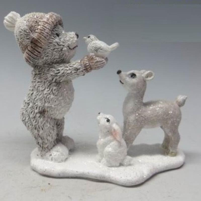 Сувенир новогодний&nbsp;&nbsp;9.5см 'Медвежонок с лесными друзьями' полистоун