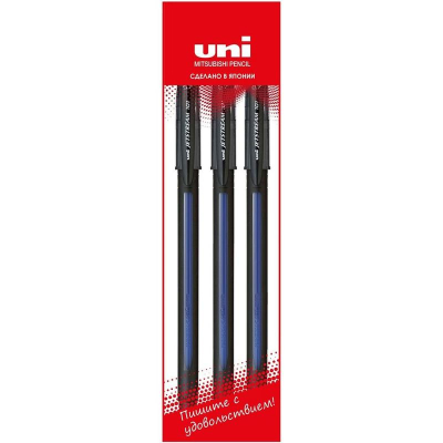 Роллер Uni-Ball 0.5мм Jetstream-101 с резиновой манжетой синий 3шт в блистере