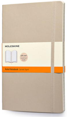 Записная книжка A5  96л линейка Moleskine® Classic Soft Large мягкая обложка на резиновой застежке бежевая