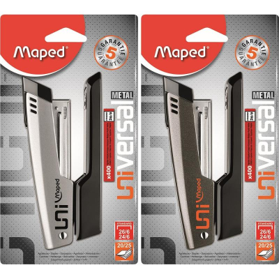 Степлер №24-26/6&nbsp;&nbsp;20л Maped 'Universal' 'Metall' Half Strip +400 скоб металлический цвета ассорти в блистере