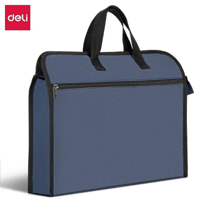 Папка-портфель Deli 39х30х6см 1 отдел на молнии 1 карман с ручками полиэстер синяя