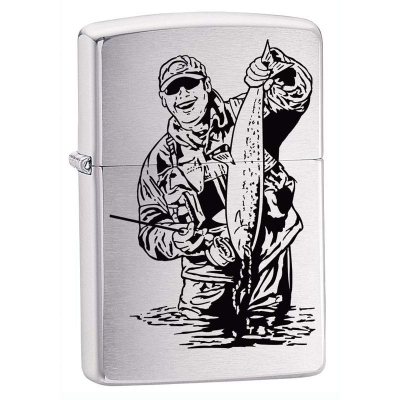 Зажигалка бензиновая Zippo Classic 'Fisherman-I' с покрытием Brushed Chrome серебристая