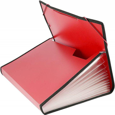 Папка A4&nbsp;&nbsp;13 отделений Бюрократ на резиновых застежках с окантовкой пластиковая красная