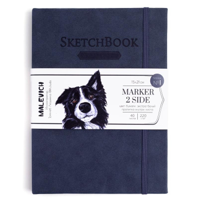 Блокнот для маркеров Малевичъ Marker2Side 15х21см 220г 40л переплет на резинке индиго
