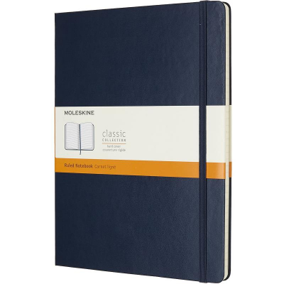 Записная книжка A4-  96л линейка Moleskine® Classic XLarge твердая обложка на резиновой застежке синяя