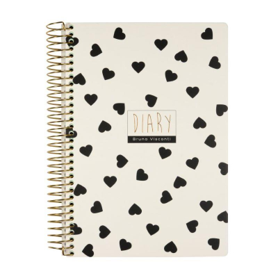 Ежедневник A5 BrunoVisconti® 'Cute diary' 272стр твердая обложка на спирали 'Black&White' Сердечки
