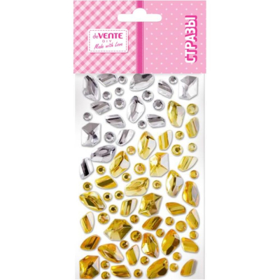 Стразы deVENTE 'Камни' 80шт ассорти форм размеров серебристо-золотистые акриловые самоклеящиеся