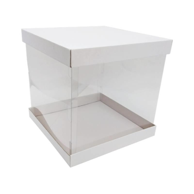 Коробка для торта 26х26х28см белая с прозрачными стенками