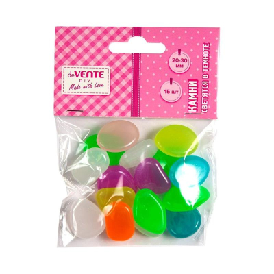 Камни светящиеся в темноте пластиковые deVENTE 'Прибойный блеск' 20-30мм 15шт ассорти размеров форм цветов