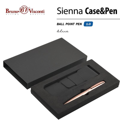 Ручка шариковая BrunoVisconti® 'Sienna' 1.0мм металлический корпус розовое золото +чехол из экокожи синие чернила