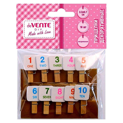 Прищепки декоративные деревянные deVENTE&nbsp;&nbsp;3.5см 10шт 'Цифры' цвета ассорти