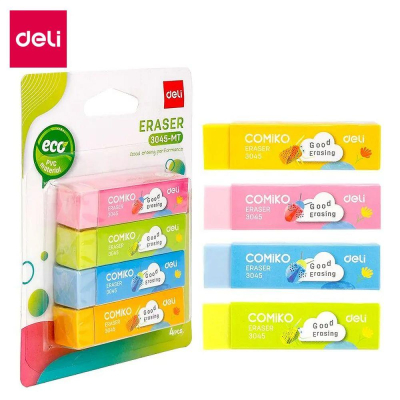 Ластик пластиковый для карандаша Deli 'Comiko Family' 60x15x15мм 4шт в блистере