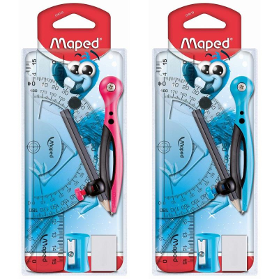 Чертежный набор с циркулем&nbsp;&nbsp;8 предметов Maped 'Essentials' 'Pulse' в пластиковом футляре синий/розовый
