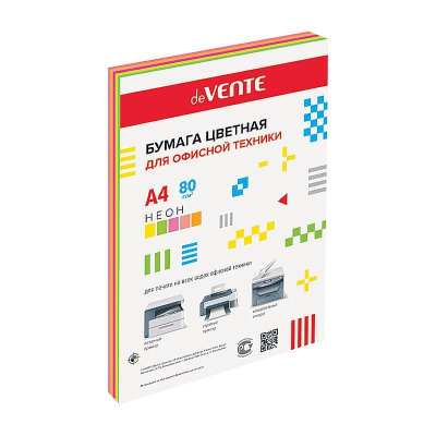 Бумага цветная Mix A4 deVENTE  75г Неоновые цвета  5цв х  4л