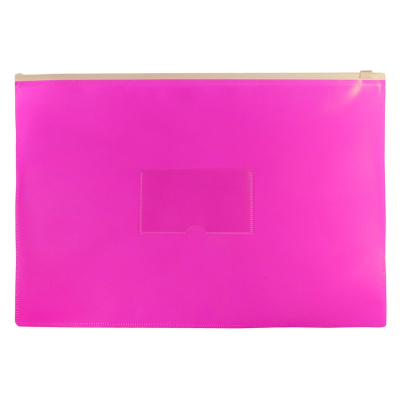 Папка-конверт на молнии A4+ Бюрократ Double Neon с карманом для визитки пластиковая 150мк розовая
