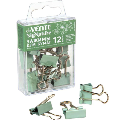 Зажимы для бумаг 19мм 12шт deVENTE 'sigNATURE' Оливковые в пластиковой коробке