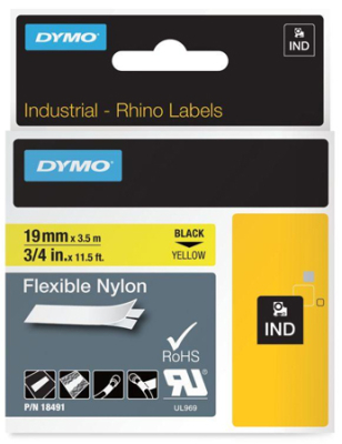 Картридж ленточный Dymo® Rhino 19мм х3.5м нейлоновый черный шрифт/желтый фон