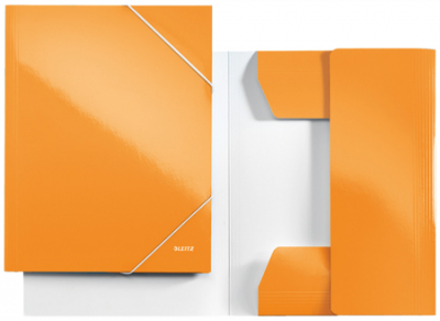 Папка с 2-я резиновыми застежками картонная A4 до 250л с 3 клапанами Leitz глянцевая WOW оранжевая