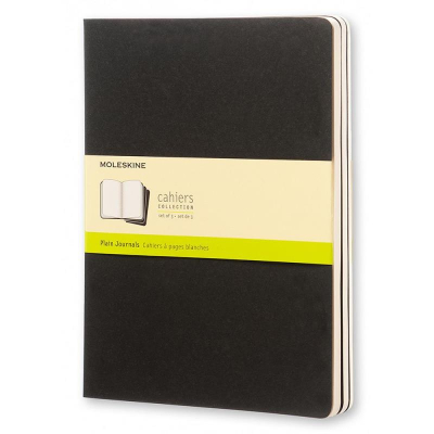 Записная книжка A4-  60л без линовки Moleskine® Cahier XLarge 3шт картонная обложка черная