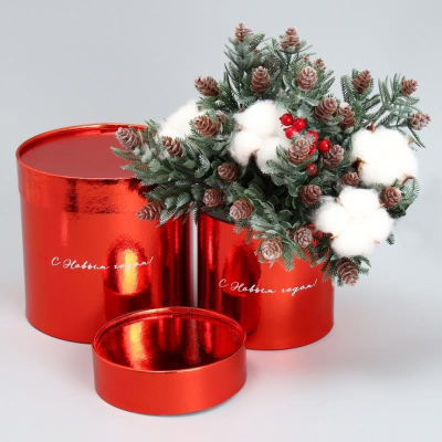 Коробка подарочная новогодняя круглая 12х12х12см 'С Новым Годом' красная