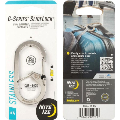 Карабин стальной с блокировкой Nite Ize G-Series™ Dual Chamber Carabiner SlideLock® 4 серебристый