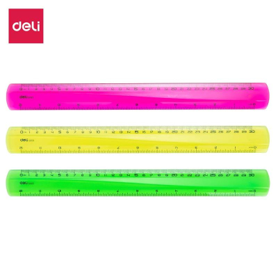 Линейка пластиковая  30см/12" Deli 'Pioneer' двусторонняя шкала 3 цвета 'Fluo' ассорти в блистере